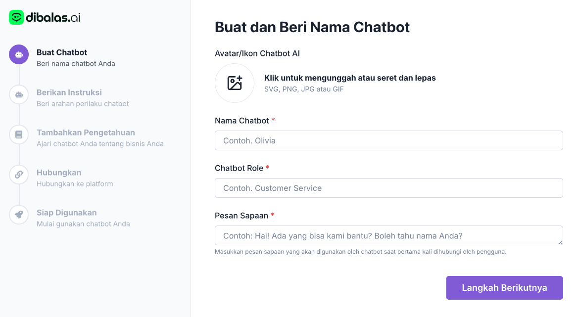 Tampilan pembuatan chatbot