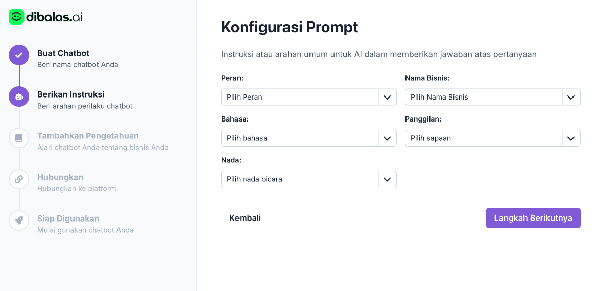 Tampilan pengaturan instruksi chatbot