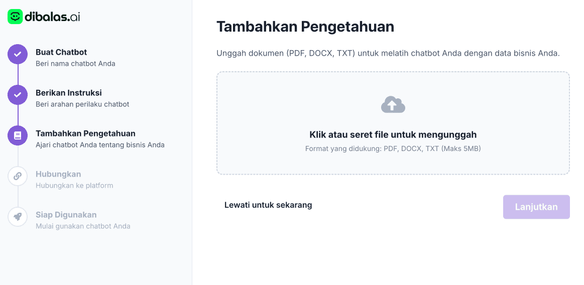 Tampilan upload knowledge base