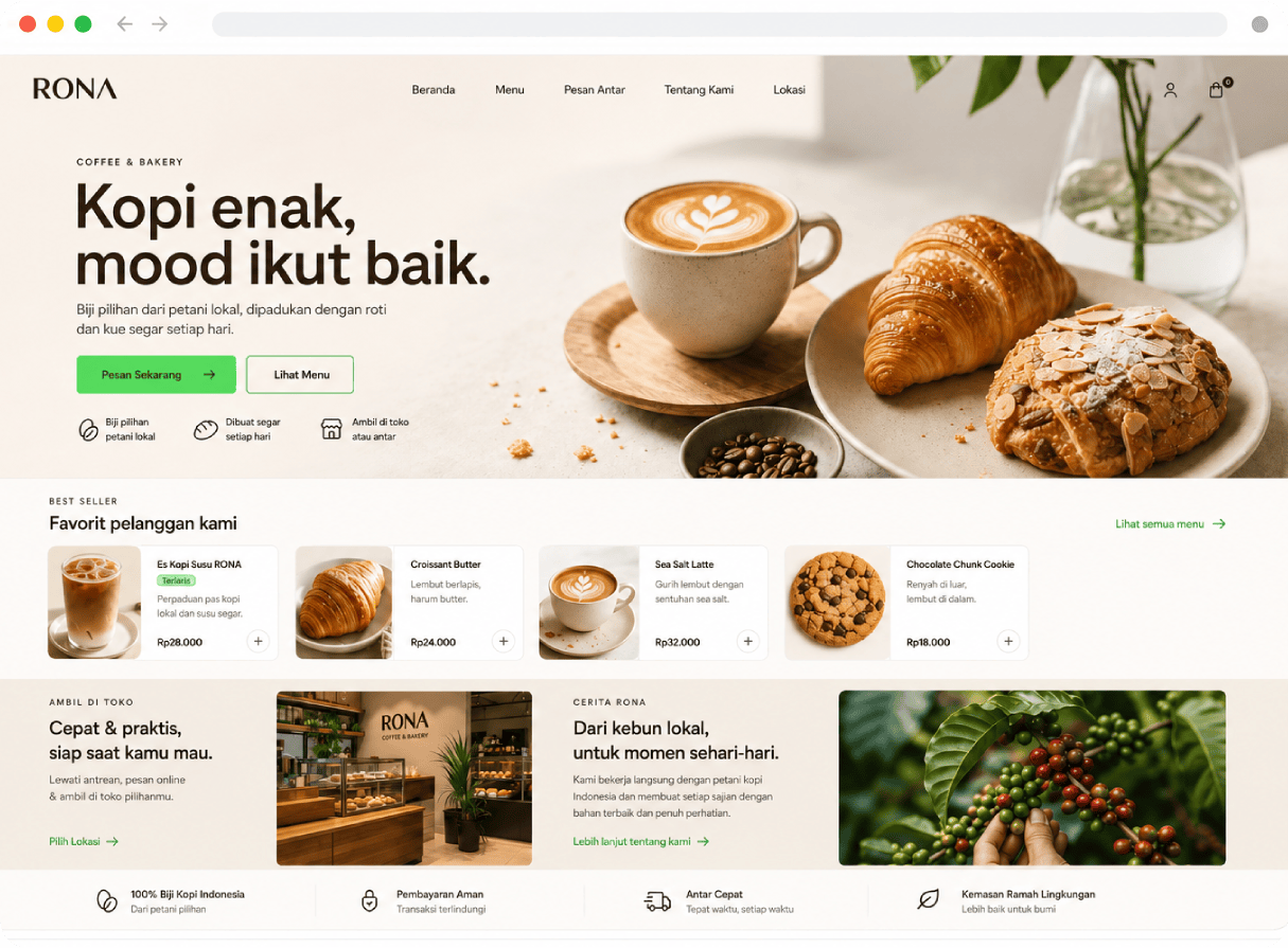 Contoh website Rona Cafe